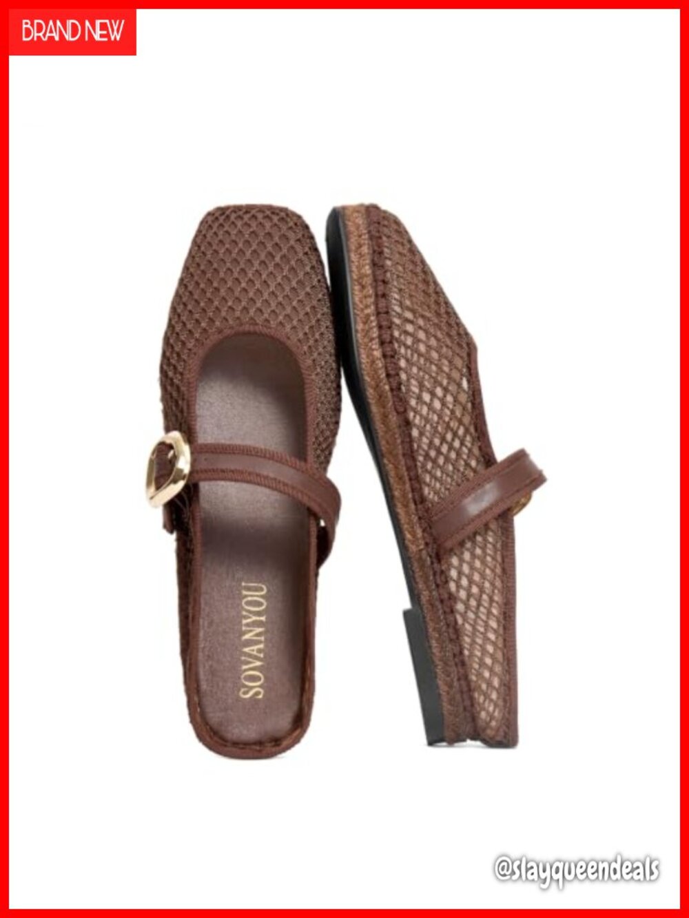 Mesh Mules Square Toe Slip On Flats Adjustable Mary Jane Strap